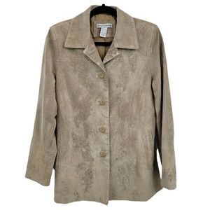 Vtg 90's Jacket Leather Embroidered Country Rodeo Shacket‎ Neutral Tan Sz M